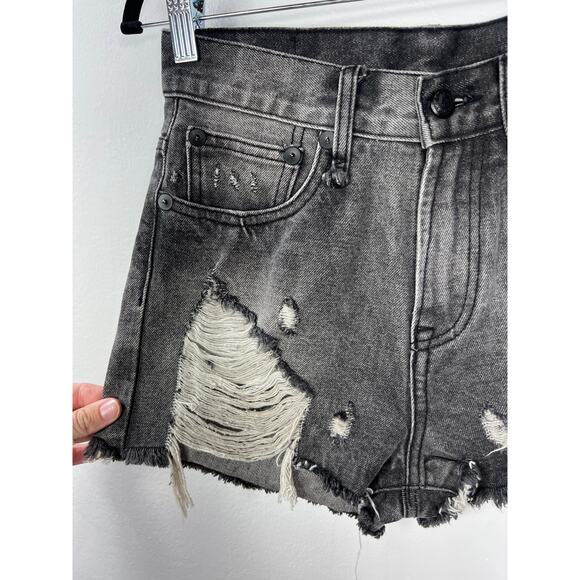 R13 Shredded Slouch Distress Gray Black Denim Jean Shorts Women 27 Indie Sleaze - Picture 2 of 9